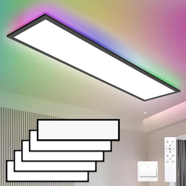 Oraymin LED Paneel Lamp 120x30 cm Zwart-RGB Kleurverandering-Dimbaar-Woonkamer Slaapkamer Kantoor-Set van 5