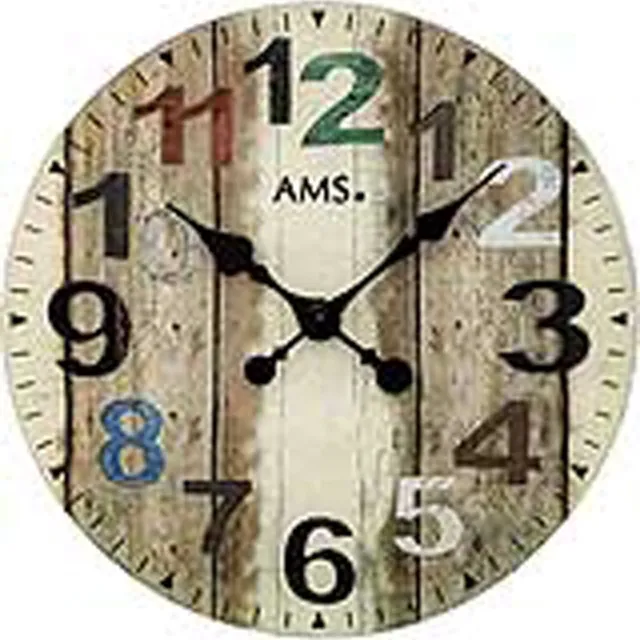 AMS W9650 - Wandklok - Analoog - Rond - Glas - Bedrukte wijzerplaat - Multikleur - 40 cm ø