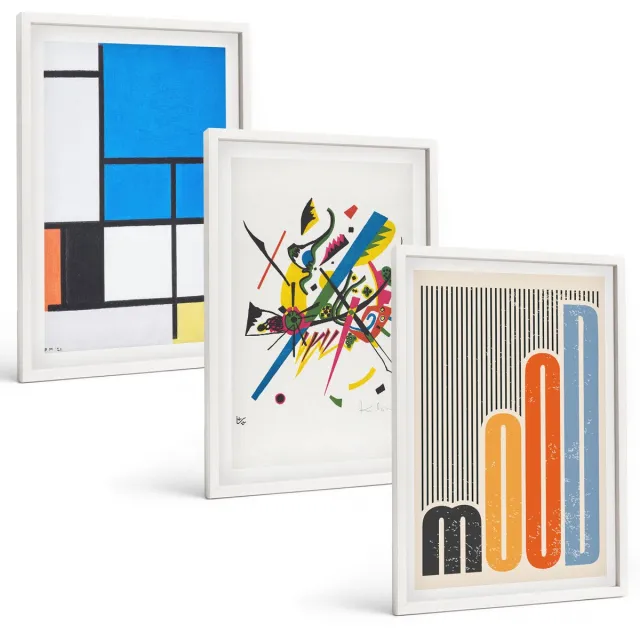 TULUP 3-Delige Schilderij Set - Abstracte moderne composities met geometrische vormen - 40x60 - Muurdecoratie - Wanddecoratie - Hal - Moderne Wanddecoratie Witte lijst