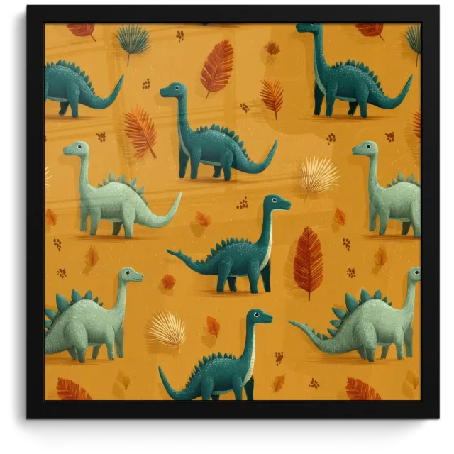 FrameYourWall Poster in lijst - Fotolijst 40x40 cm - Posters - Dinosaurussen - Stekels - Herfstbladeren - Bruin - Posterlijst zwart - Decoratie - Wanddecoratie woonkamer - Muurdecoratie slaapkamer