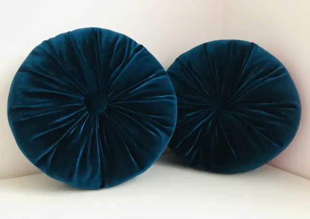 Gustiana Set van 2 Luxe Velours sierkussens - ø 30 cm - rond - Petrol blauw