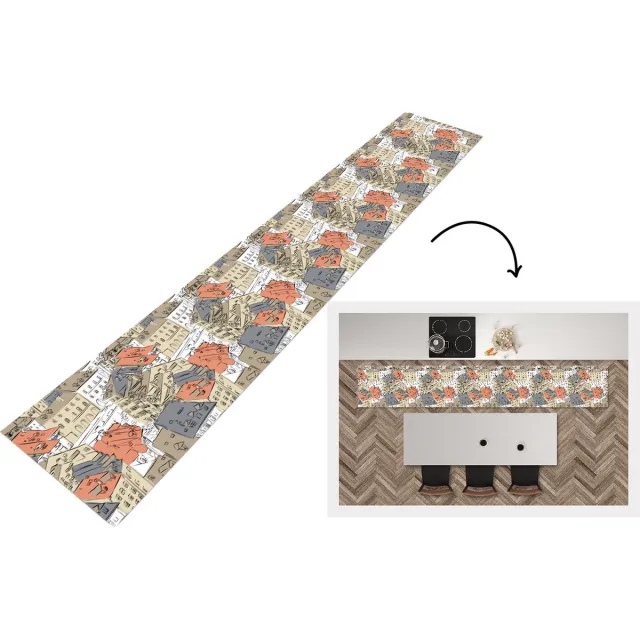 KitchenYeah Keukenloper - Keukenmat - Gebouw - Patronen - Steden - Keuken vloerkleed Multicolor