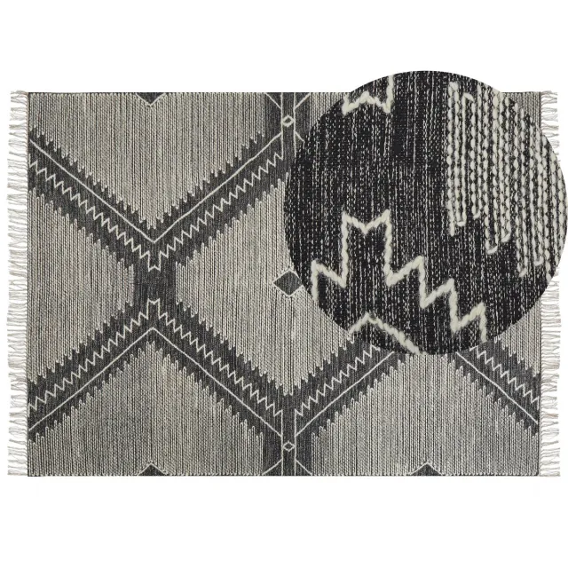 Beliani ARBAA - Laagpolig vloerkleed - Gebroken wit - 160 x 230 cm - Katoen Zwart