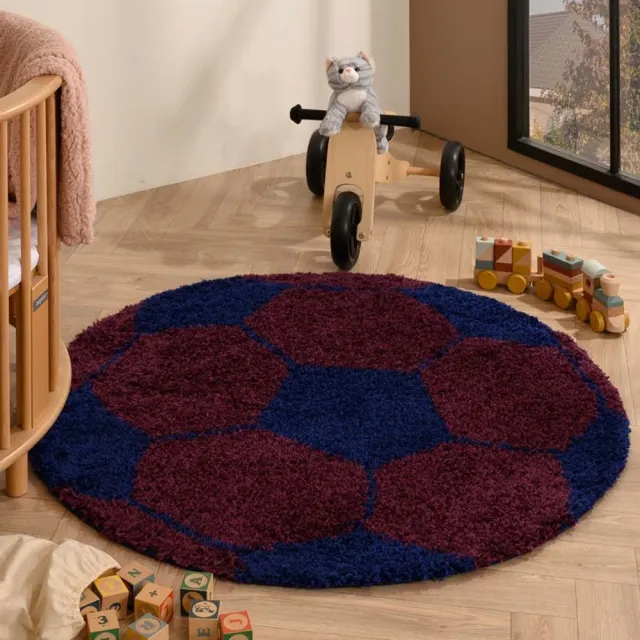 TrueWeave Voetbal vloerkleed rond - Sports donkerblauw/rood 100