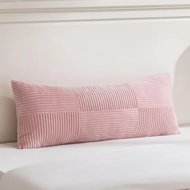 Famanu Boho kussenhoes van 40 x 145 cm in roze met kruismotief, decoratieve corduroy kussenhoes, zacht en modern voor bank, slaapkamer, stoel of bed