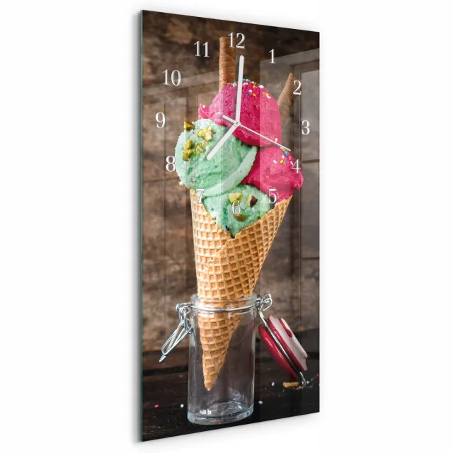 TULUP Wandklok - Ijs Wandklok Glas Decoratie - 30x60 cm - Veelkleurig Gekleurde Glazen Klok - Witte Handen - Rechthoekige Wandklok - Decoratieve Glazen Klok - Glazen Wandklok Design