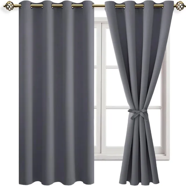Famanu Verduisterende gordijnen - inslagringen - voor slaapkamer - woonkamer - grijs - 2 stuks - 160 x 132 cm (H x B)
