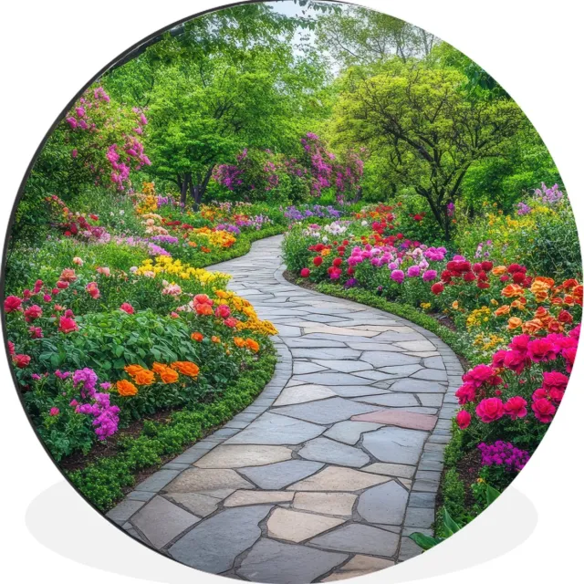 WallCircle Wandcirkel - Muurcirkel - Park - Bloemen - Tuin - Aluminium - Dibond - 120x120 cm - Binnen en Buiten