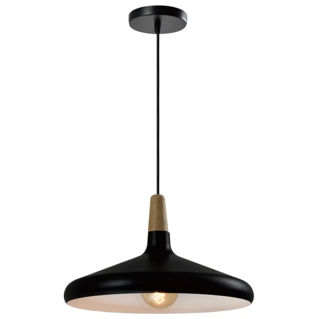 QUVIO Hanglamp Scandinavisch - Laag design - Houten kop - D 38 cm - Zwart
