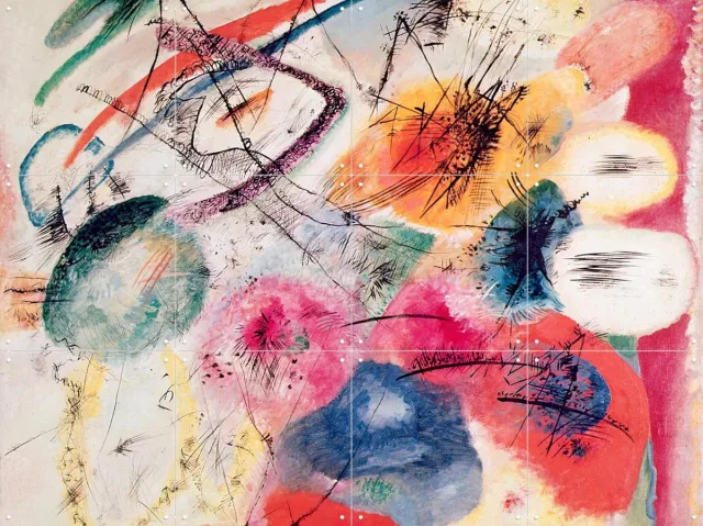 IXXI Black Lines, Kandinsky & Bridgeman Images - 80 x 60 cm - Grote wanddecoratie en posters - Klassiek, Kleurrijk, Olieverf, Abstract, Woonkamer Blauw