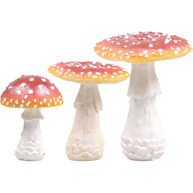 Decoris Paddenstoelen Set - 3x stuks - polyresin - 10 cm, 12 cm en 18 cm - herfst decoraties Rood