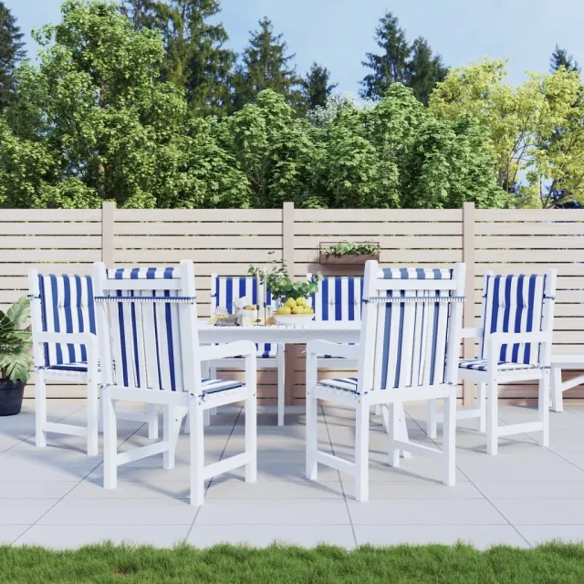 vidaXL Stoelkussens 6 st lage rug gestreept stof wit en blauw Meerkleurig