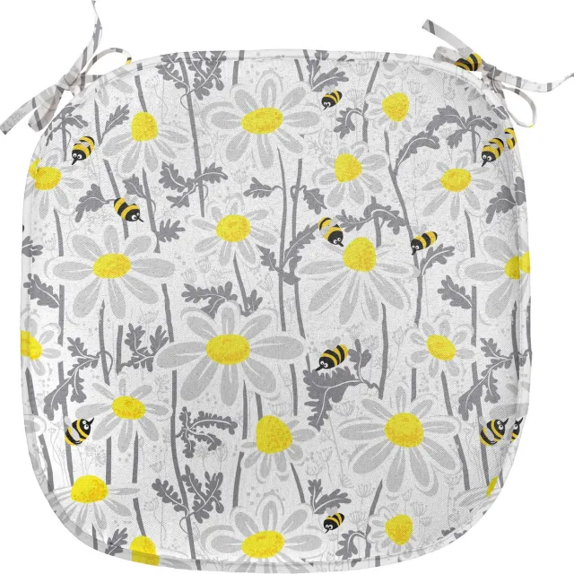 New Bed Geel Bijen Kamille Weide Stoelkussen, Anti-Slip Zitting Pad, 40 cm x 40 cm Grijs Geel Wit