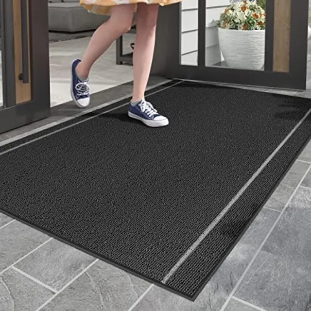 RALA Deurmatten Buiten 90 x 150 cm, Heavy Duty Deurmat, Vuilvanger Deurmat Anti-slip, Waterdicht, Afwasbaar Buiten Deurmat, Donker grijs Zwart
