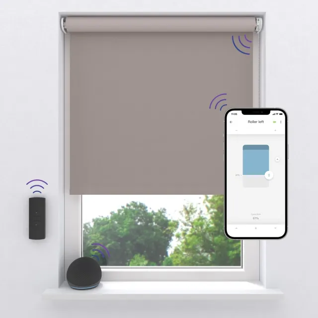 DTCH Elektrisch Rolgordijn Verduisterend - Easy Velvet - dim-out - Light Grey - 60 x 190 cm - Motionblinds CMD-03