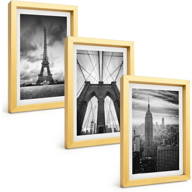 TULUP 4-Delige Schilderij Set - Torens en bruggen in monochrome tinten - 20 x 30 cm - Decoratieve Schilderijen - Woonkamer - Interieur - Stijlvolle Muurdecoratie Gouden lijst
