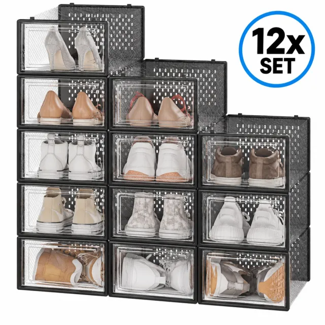 Bobbel Home Schoendozen set van 12 - Opbergdozen voor schoenen - Schoen organizer - Tot - Transparant zwart