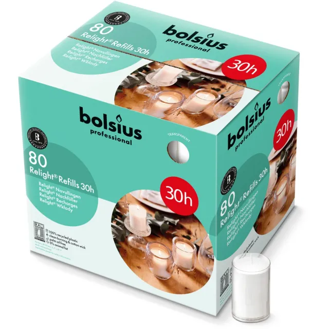 Bolsius Relight - Transparant - Navulling voor kaarshouder - 80 Stuks - 30 Branduren
