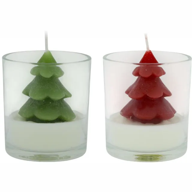 B-home decoratie en interieur Kaars Tree Xmas Ass. 2 - formaat van 8,6 x 7,5 x 7,5 cm - Rood & Groen - 2 stuks Rood &Groen