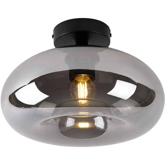 QAZQA smart led art deco plafondlamp, plafonniere - Busa - zwart met rookglas, rond, 1800K - 4000K, extra warmwit - cool white, dimbaar, 28cm, ideaal