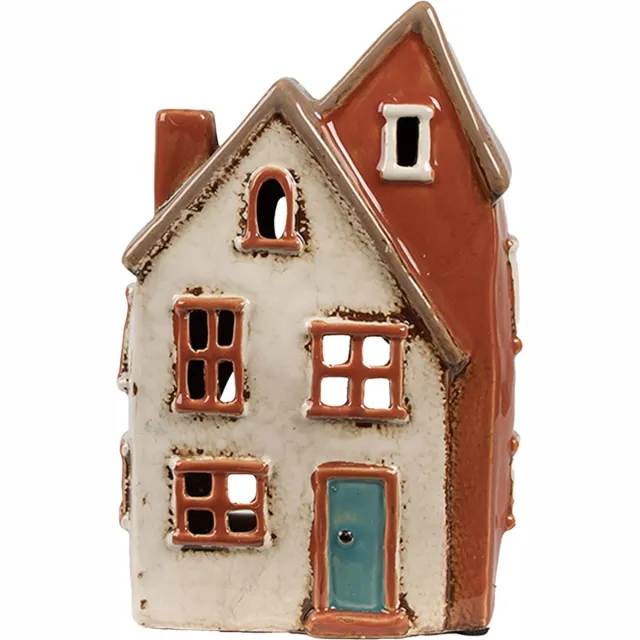 Clayre & Eef Waxinelichthouder Huis 13x8x20 cm Beige Keramiek