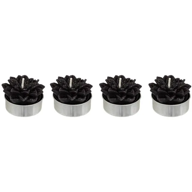 Feeric lights & Christmas Set van 4 zwarte poinsettia-theelichtjes, 88 g Noir