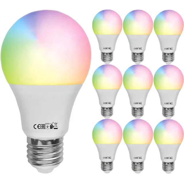 Qualu Voordeelpak 10x LED Lamp E27 - Kozolux - Smart LED - Wifi+Bluetooth - 9W 800lm - RGB+CCT - Aanpasbare Kleur - Dimbaar