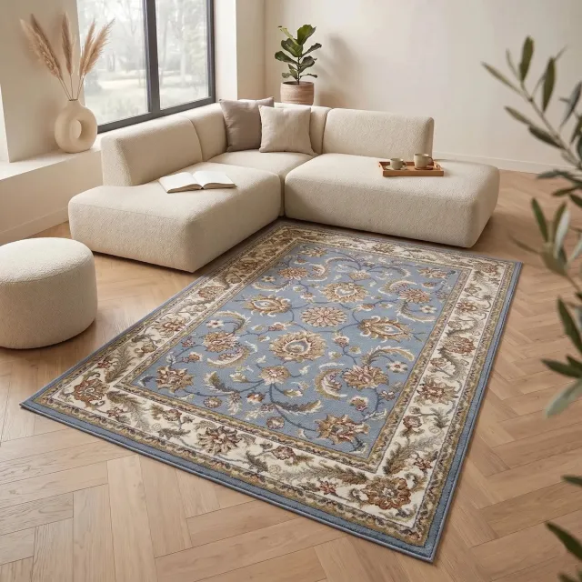 flycarpets Klassiek Mint (lichtblauw) / Creme Vloerkleed Reni - 200x280 cm - Oosters motief - Perzisch Tapijt Laagpolig - Woonkamer Grijs