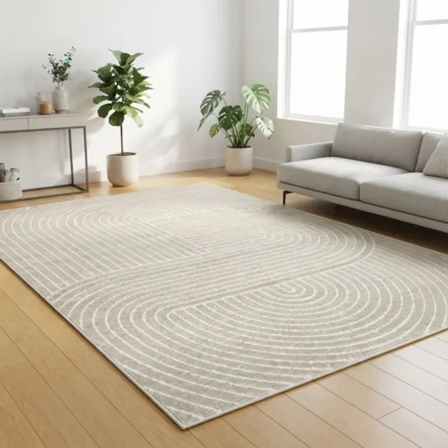 TapisTrend Designer tapijt Beige 80x150 cm Modern buitenkleed met concentrische lijnen en geometrische gebogen vormen voor terras, balkon en woonkamer