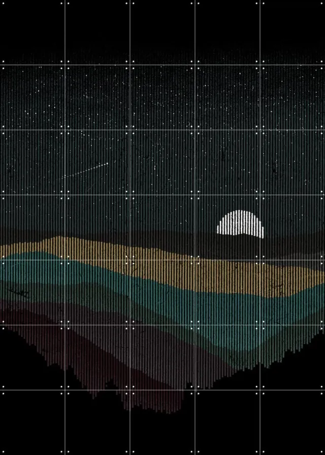 IXXI Moonrise, Florent Bodart - 100 x 140 cm - Grote wanddecoratie en posters - Illustraties, Digitale Kunst, Minimalisme, Slaapkamer, Woonkamer Donkere tinten / Zwart / Warme kleuren