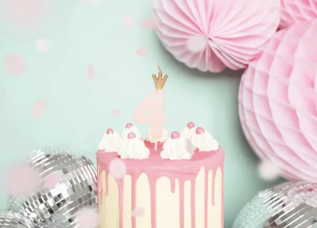 PartyDeco Taart kaarsje 4 jaar roze