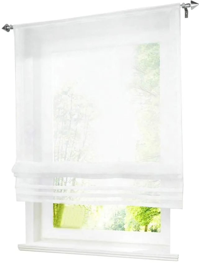 Unyqoos Vouwgordijn met trekkoord - Wit, Transparant Voile, 120 x 155 cm - 1-pack