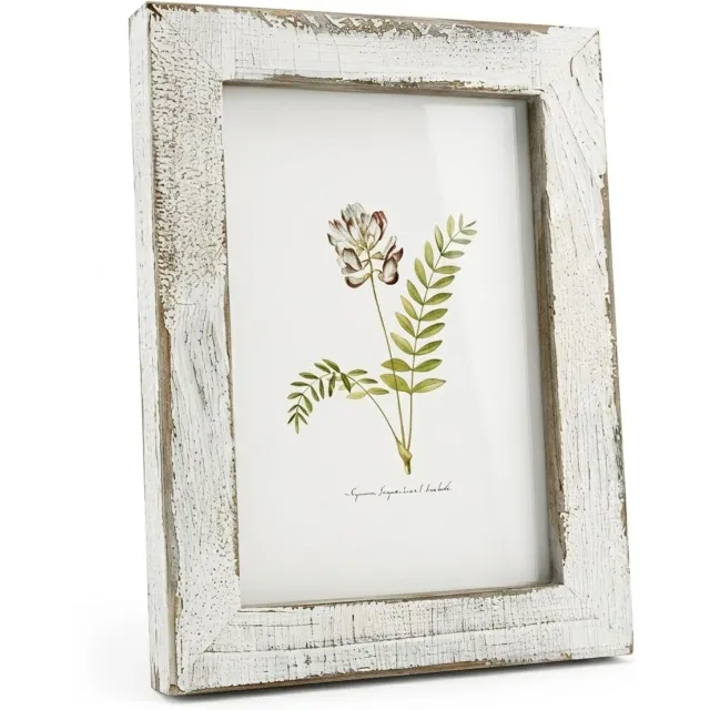 NUVEX Beige houten fotolijst vintage look – staande en hangende fotolijst – rustieke foto houder met verweerde afwerking – landelijke wand decoratie voor thuis en kantoor