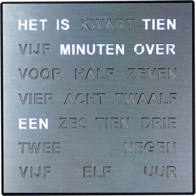 Intertime Woordklok | Wandklok | Tafelklok | 28x28 | Zilver | Nederlands