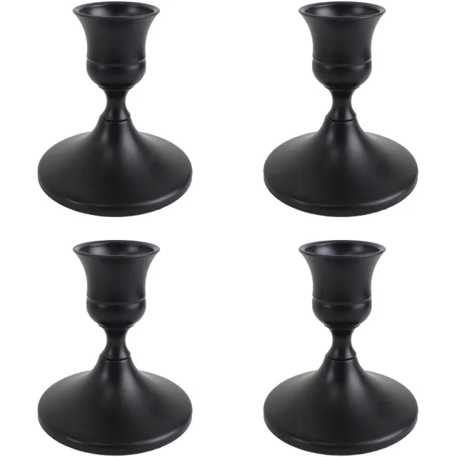 Ynkkvre Kaarsenhouder - Decoratieve Kaarsenstandaards - vintage decoratie - Theelichthouder - 4 Zwarte Retro Set - Galvanisch Gegalvaniseerd - Fluwelen Basis - Voor Kerst & Bruiloft