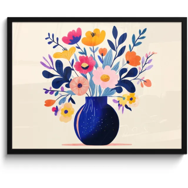 FrameYourWall Poster in lijst - Fotolijst 70x50 cm - Posters - Vaas - Bloemen - Boeket - Posterlijst zwart - Decoratie - Wanddecoratie woonkamer - Muurdecoratie slaapkamer