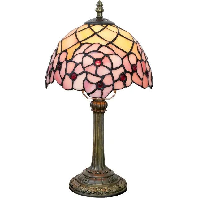 OEMG Tiffany Lamp in geblood glazen tafellamp, 20,3 x 20,3 x 35,6 cm, bureauleeslamp, decoratie naast slaapkamer, woonkamer, huis Veelkleurig