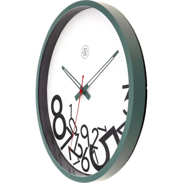 NeXtime Wandklok 30cm - Stil - Kunststof - "Dropped Numbers" Groen