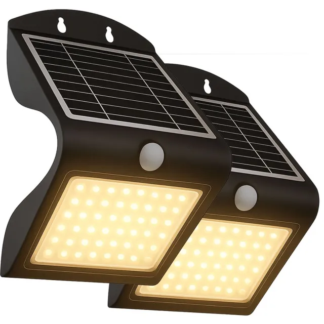 FlinQ Atalanta 2-PACK - Solar Wandlamp Buiten - Buitenlamp op Zonne Energie met Bewegingssensor - LED Tuinverlichting met Dag en Nacht Sensor - Buitenverlichting - Zwart