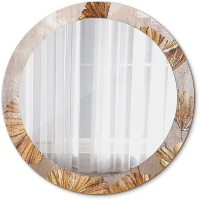 TULUP Spiegel - Ronde vorm Spiegel - op gehard Glas - Boho bladeren - Diameter: 80 cm - Decoratieve spiegel - Inloopkastspiegel – Badkamerspiegel - Toiletspiegel - Gele - Luxe Spiegel - Elegant Spiegel - Ophangsysteem Geel Boho bladeren