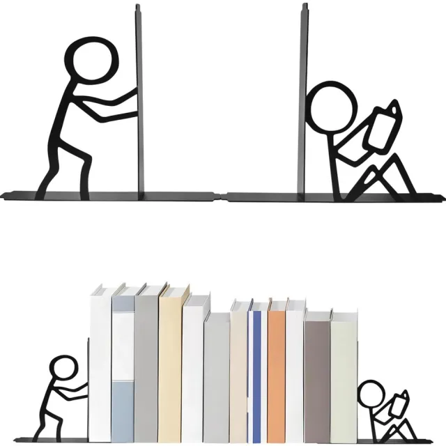 Famanu Boekensteunen in de vorm van gestileerde figuren, voorkomen dat boeken wegglijden, ideaal voor slaapkamers en boekenkasten, set van 1 paar Zwart