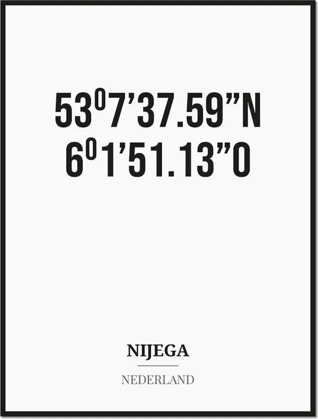 Studio216 Poster/kaart NIJEGA met coördinaten zwart, wit
