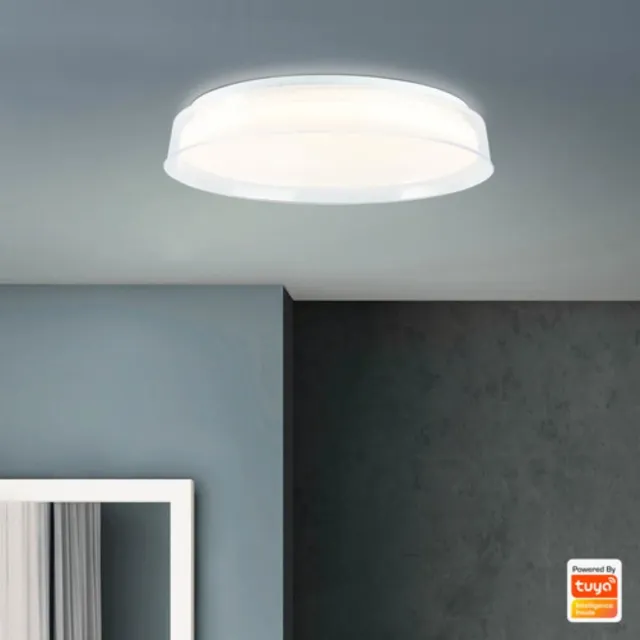 Brilliant Loneos LED plafondlamp 45x40cm licht hout/zwart, hout/metaal/kunststof, 1x geïntegreerde LED, 24W, (lichtstroom: 3000lm, lichtkleur Transparant Wit