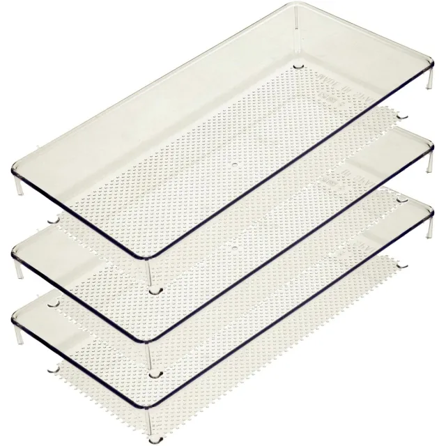 PLASTICFORTE Lade organizer Skuff - 3x - transparant - kunststof - 30 x 15 x 5 cm - modulair - ladeverdeler
