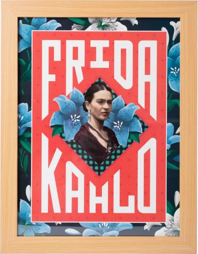 Frida Kahlo Art Print in fotolijst beuken kleur, 30 x 40 cm rood
