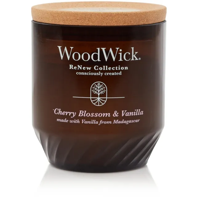 Woodwick ReNew Large Geurkaars - Cherry Blossom & Vanilla - 75 branduren Bruin