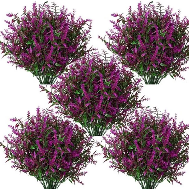 Mrilary 5 Stuks Kunstmatige Lavendel Bloemen Buiten, Kunstmatige Planten UV-bestendige Nep Bloemen Groene Kunstmatige Planten Buiten, Voor Decoratie Buiten Planten Hangende Potten Thuis Tuin Decoratie (Rood Groen)
