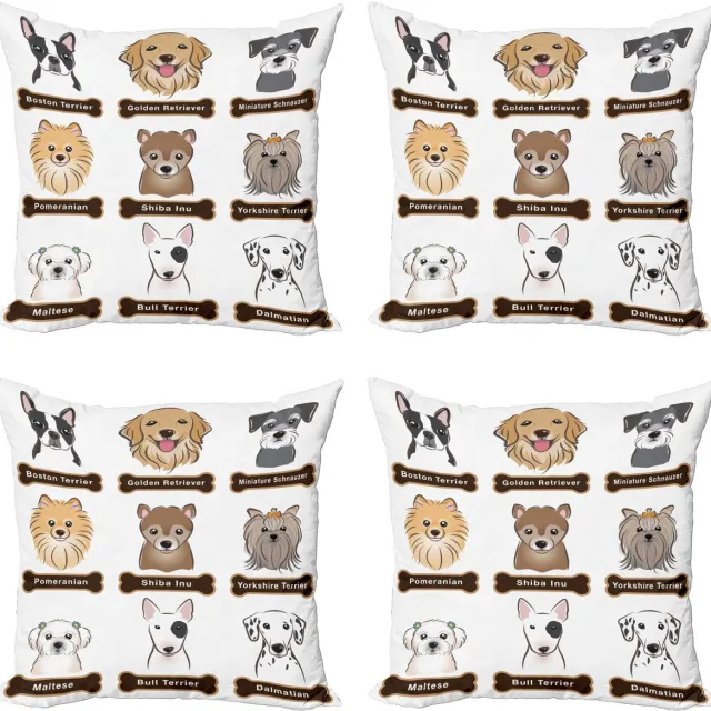 ABAKUHAUS Dier Sierkussen Kussenhoes 4er Set, Boston Terrier Hunde, Modern Accent Dubbelzijdige Digitale Print, 45 x 45 cm, Grijs Crème Wit