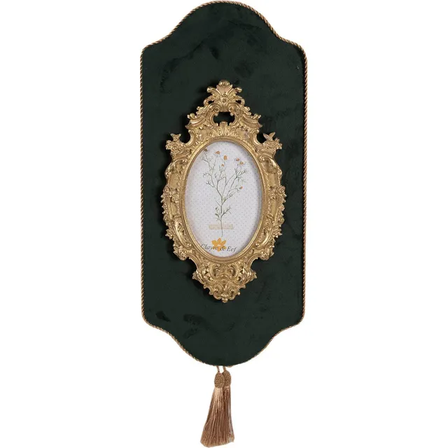 Clayre & Eef Fotolijst 10x15 cm Groen Goudkleurig Kunststof Glas Wanddecoratie Grijs