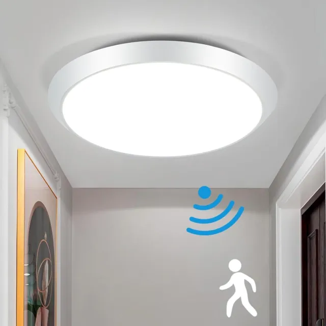 NETTLIFE LED Plafondlamp met bewegingssensor - rond - wit - 4000K wit licht - IP44 badkamerlamp - 15W ganglamp - 30cm traplamp - voor hal | balkon | werkplaats